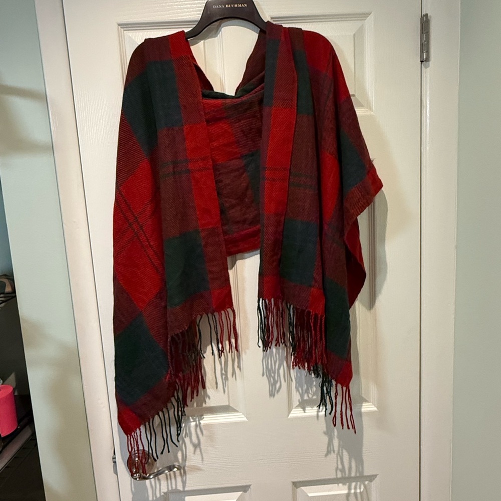 Plaid Red and Green Shawl
